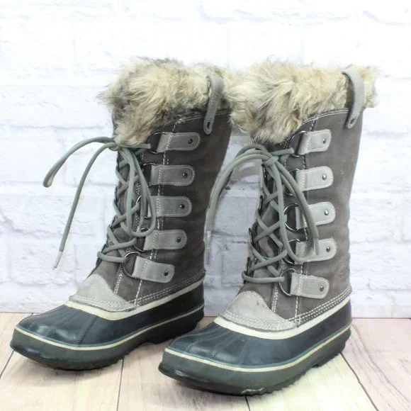 Sorel Joan of Artic Gray Suede Fur Trim Waterproof Winter Boots Size 9 - Picture 2 of 12
